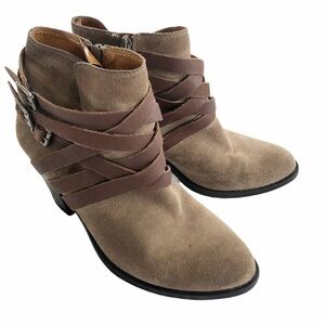 Lucky Brand "Elwood" Tan Suede Belted Booties